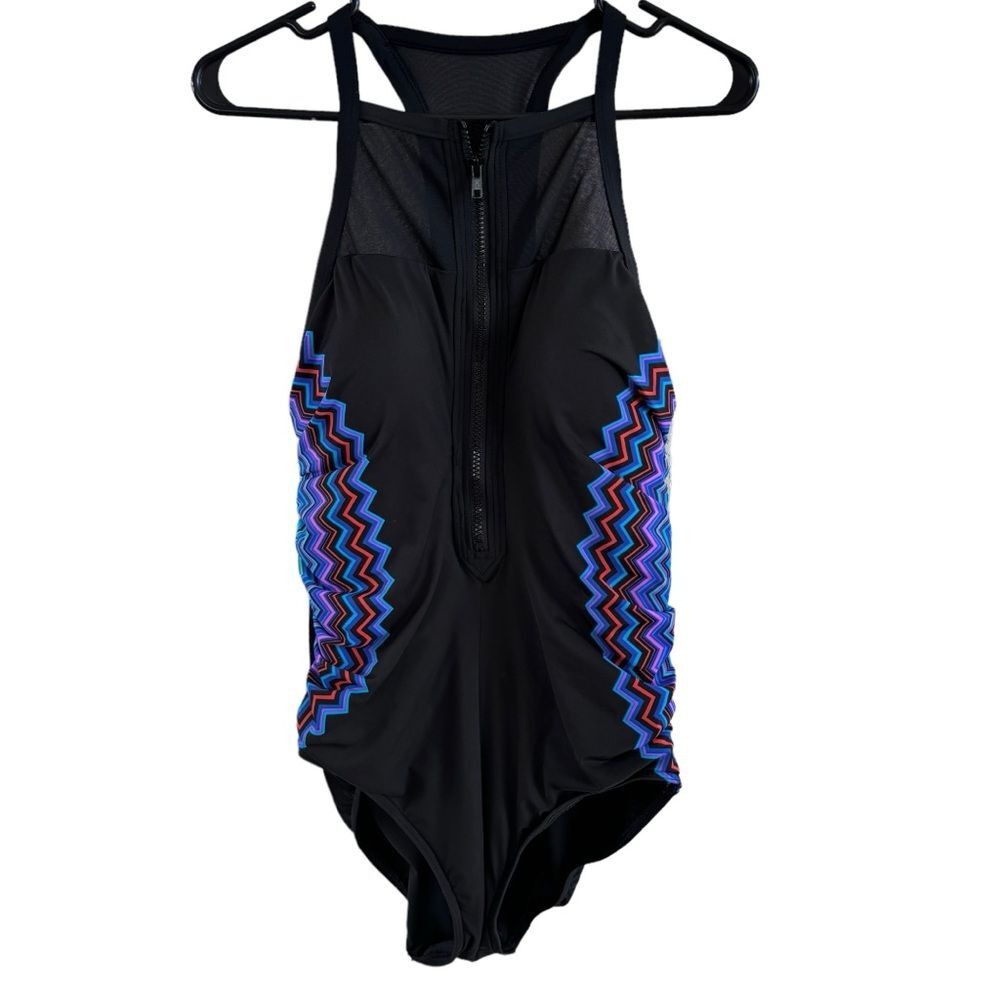 Miraclesuit High Neck One Piece Slimming Swimsuit Women's Shelf Bra Sz 14